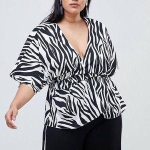 ASOS Curve Zebra Wrap Top with kimono sleeves